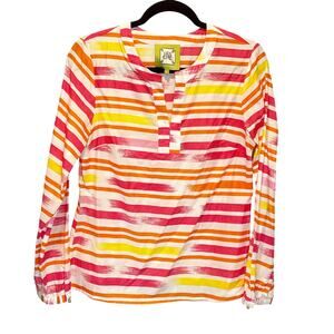 Elizabeth McKay Abstract Stripe Long Sleeve Silk Blend Top - size 6